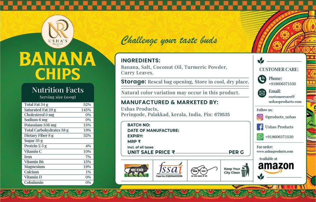 Banana Chips pack label, back
