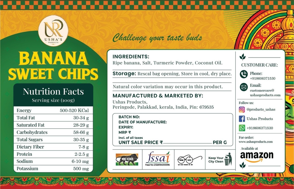 Sweet Banana Chips pack label, back